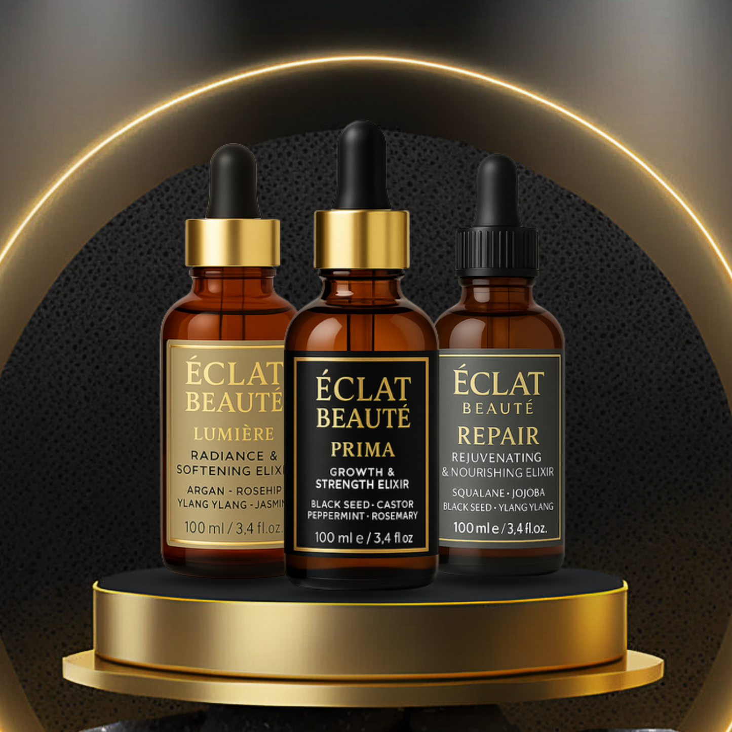 ÉCLAT Paris Hair Ritual Trio – Growth, Shine & Repair Oils