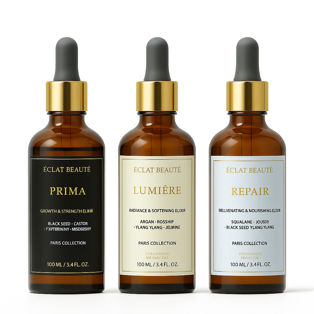 ÉCLAT Paris Hair Ritual Trio – Growth, Shine & Repair Oils