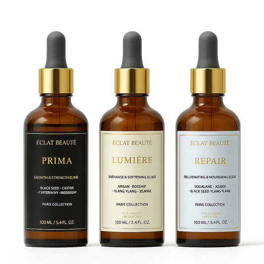 ÉCLAT Paris Hair Ritual Trio – Growth, Shine & Repair Oils